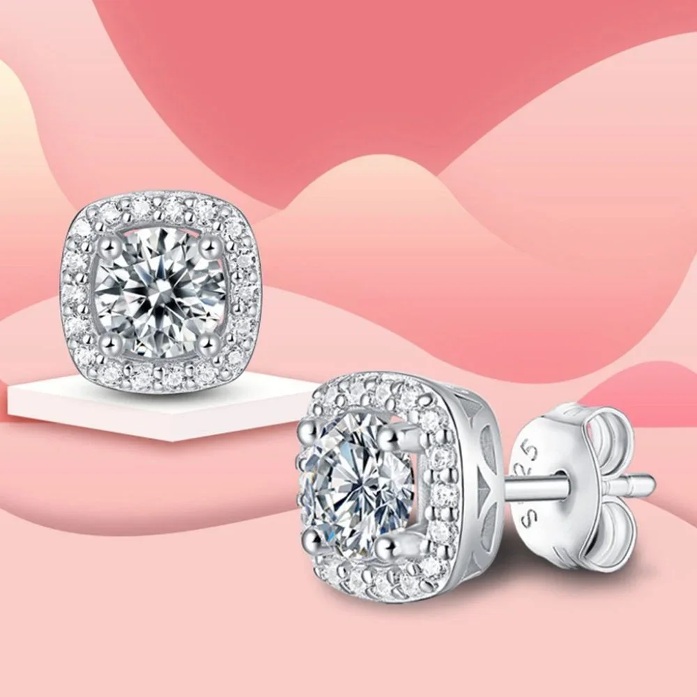 Certified 1ct. t.w. Moissanite Diamond Round Halo Stud Earrings NEW